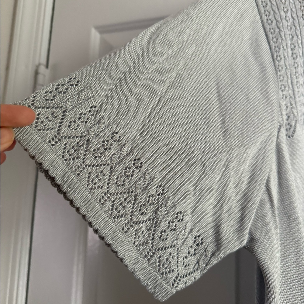 NWT Alfred Dunner Grey Crochet Short Sleeve Knit Top Sz 1X Demure Cottage Preppy - Picture 2 of 8